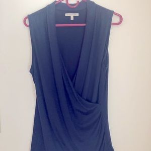 Sleeveless navy blue cross front blouse